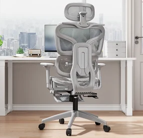 Scaun ergonomic, functie translatie sezut, cotiere reglabile 3D, tetiera 6D, suport lombar reglabil, spătar reglabil inaltime, pivotant, suport picioare, Gri