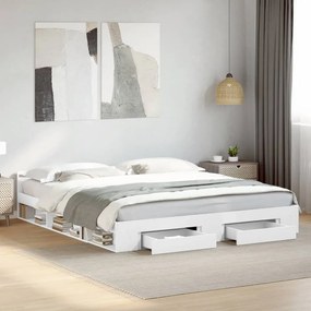vidaXL Cadru de pat cu sertare alb 200x200 cm lemn prelucrat