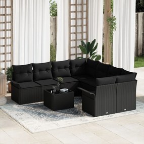vidaXL Set canapele grădină 9 piese cu perne negre din ratan poliester