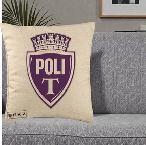 Perna Personalizata Poli Timisoara Fotbal, 40x40 cm, Bej, Husa Detasabila, Perna Inclusa, BEKZ®