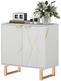 HOMCOM Bufet pentru living, mobilier de depozitare stil modern cu dulap cu 2 uși canelate, poliță reglabilă, picioare din metal, alb | Aosom Romania