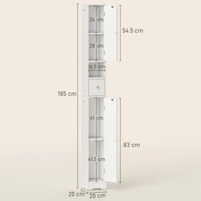 HOMCOM Coloană de baie, mobilier de depozitare, 2 uși, sertar, compartiment deschis, raft reglabil, alb | Aosom Romania