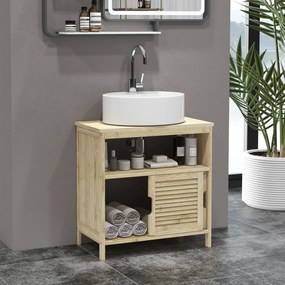 HOMCOM Mobilă sub lavabo din Bambus, Mobilă de Depozitare pentru Baie cu 2 Uși, 60 x 30 x 60 cm, Lemn Natural | Aosom Romania