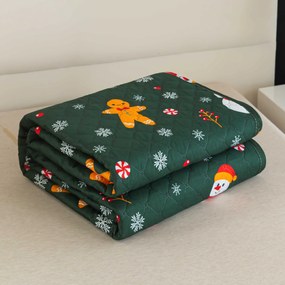 Cuvertura de pat SNOWMAN AND GINGERBREAD, verde Dimensiune: 220 x 240 cm
