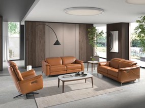 Canapea 2 locuri eleganta, design LUX cu functia relax Cowhide brown leather