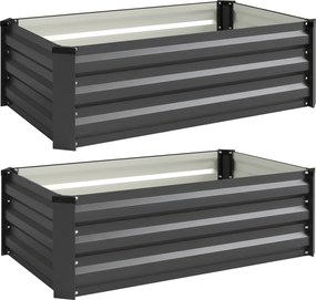 Outsunny Set de 2 Paturi Galvanizate Inaltate pentru Gradina, Cutie de Plantare Inaltata pentru Exterior, Usor de Asamblat, pentru Cultivarea Florilor