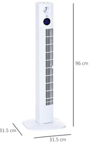 HOMCOM Ventilator Turn cu 3 Moduri și 3 Viteze cu Cronometru 12h, Ventilator de Podea cu Telecomandă, 31,5x31,5x96 cm, Alb | Aosom Romania