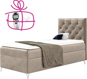 Pat cu boxspring, 90x200, ţesătură bej Velvet, pe dreapta, GULIETTE + cadou
