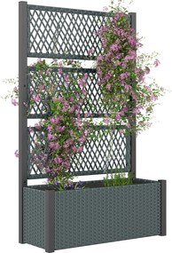Outsunny Jardinieră înaltă cu spalier în aspect rattan, ghiveci cu suport pentru cățărătoare 90 x 35 x 148 cm Gri închis | Aosom Romania