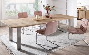 Masă lemn masiv Dining Morris Stejar Picioare Oțel Inoxidabil - 300x120