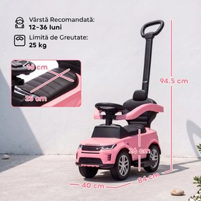 AIYAPLAY Mașinuță Ride-on Land Rover cu Mâner și Barieră, din PP și Oțel, 84 x 40 x 94,5 cm, Roz | Aosom Romania