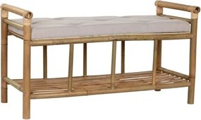 Banchetă hol bej din bumbac și bambus natur, cu raft și brațe, 54 x 100 x 44 cm, „Bamboo”
