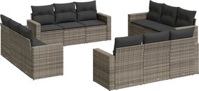 vidaXL Set canapea de grădină cu perne, 12 piese, gri, poliratan
