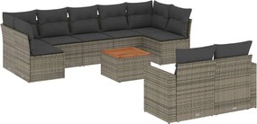 vidaXL Set mobilier de grădină cu perne, 10 piese, gri, poliratan