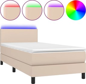 vidaXL Pat continental cu saltea și LED cappuccino 80x200 cm piele eco