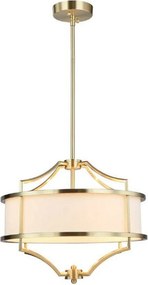 Lustra suspendata din metal auriu satinat si tesatura crem Stesso S