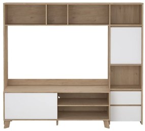 Set TV alb-în culoare naturală cu aspect de lemn de stejar 209x183x48 cm Next – Tvilum