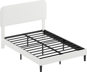 HOMCOM Cadru pat single cu tăblie căptușită cu Teddy-Fleece, cadru metalic pentru pat, montaj ușor, alb | Aosom Romania