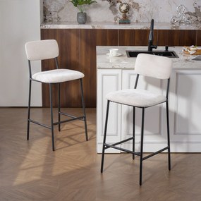 HOMCOM Set 2 Scaune de Bar, Scaune de Bucătărie Înalte în Chenille cu Spătar Înalt, Suport pentru Picioare și Sezut Moale Gros, Structură din Oțel, Scaune Înalte de Bar, pentru Peninsula, Sala de Mese, Bar, Crem | Aosom Romania