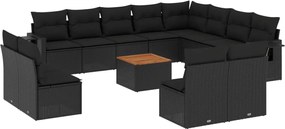 vidaXL Set mobilier de grădină cu perne, 13 piese, negru, poliratan