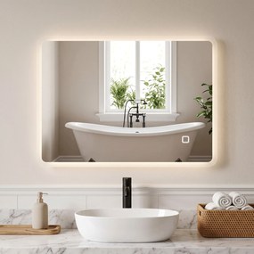 HOMCOM Oglindă de Baie cu LED 70x100 cm, 3 Culori de Lumină, Dimabilă, Antiaburire, Touch, Memorie | Aosom Romania