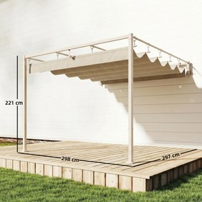 Outsunny Pergolă de perete pentru grădină 3x3 m cu acoperiș retractabil, protecție UPF30+, drenaj, pavilion de grădină pentru exterior, bej | Aosom Romania