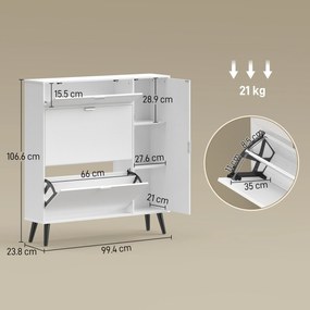 HOMCOM Pantofar îngust cu 2 compartimente rabatabile, dulap pentru încălțăminte cu uși din piele lychee și rafturi reglabile, Alb | Aosom Romania