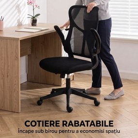 HOMCOM Scaun de birou ergonomic rotativ cu brațe rabatabile, funcție de balans, înălțime reglabilă, din plasă, negru | Aosom Romania