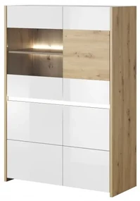 Vitrină Gubi 04 (Stejar artisan + Alb lucios). 1048401