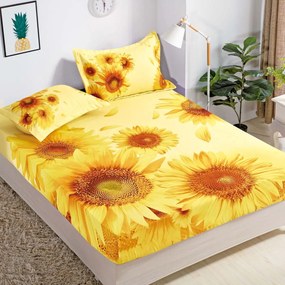 Husa de pat cu elastic + 2 Fete de Perna 160x200, Sunflower