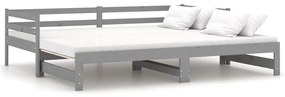 806952 vidaXL Pat extensibil de zi, gri, 2x(90x200) cm, lemn masiv de pin