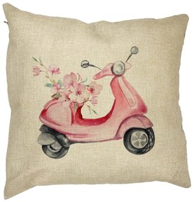 Perna Decorativa Patrata Rose Flower Bike, 40x40 cm, Husa Detasabila, Burduf