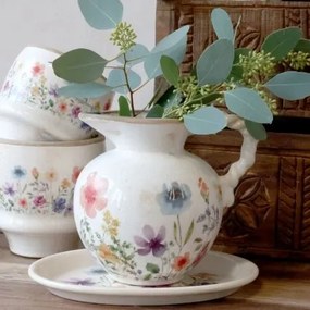 Carafă decorativă din ceramică cu mâner împletit, crem, H18,5/D20,5 cm, „Fleurville”