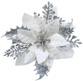 Decorațiuni de Crăciun Poinsettia cu cleșteargintiu, set de 6 bucăți