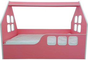 Pat tip casuta pentru copii NOVOKIDS™ Magic Pink House, 160x80 CM, Pal 18 mm, Margini anti-lovire, Protectie Laterala cu montare universala, Roz