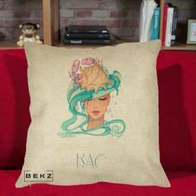 Perna Personalizata Zodie Rac, 40x40 cm, Crem, Husa Detasabila, Perna Inclusa, BEKZ®