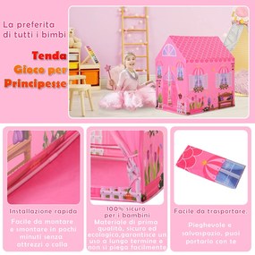 Cort Princess Play HOMCOM pentru Fete de peste 3 ani pentru Interior si Exterior Roz 93 x 69 x 103 cm | Aosom RO