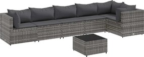 vidaXL Set mobilier de grădină cu perne, 7 piese, gri, poliratan