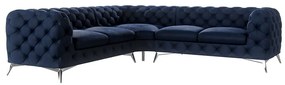 Colțar albastru închis cu tapițerie din catifea Chelsea – Ropez