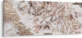 Tablou - Frescă florală pe un perete de cărămidă (120x50 cm)