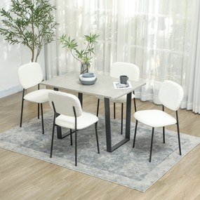 Scaune de Masă HOMCOM Set de 4, Înveliș Moale, Piciorușe din Oțel, Design Neînarmat, Alb | Aosom Romania
