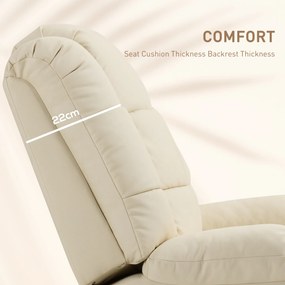 HOMCOM Fotoliu de Masaj Reclinabil Manual 165° cu 8 Puncte de Masaj și Suport pentru Picioare, Fotoliu Relax Tapițat cu Telecomandă, Buzunare Laterale, din Piele PU, Max 160kg, pentru Casă sau Birou, Crem | Aosom Romania