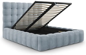 Pat matrimonial albastru deschis tapițat cu spațiu de depozitare și somieră 160x200 cm Bali – Cosmopolitan Design