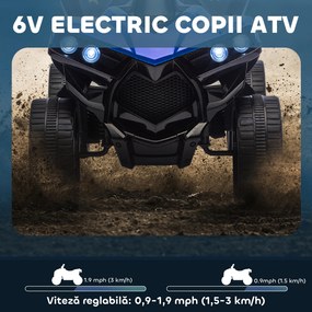AIYAPLAY ATV pentru Copii 6V, Mașinuță Electrică cu 4 Roți cu Muzică și Faruri LED, pentru Vârstele 3-8 Ani Băieți și Fete, Albastru | Aosom Romania