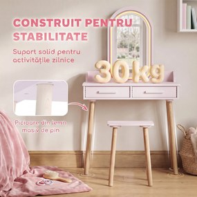 AIYAPLAY Măsuță de Toaletă pentru Copii 3-8 Ani, cu Taburet, Oglindă, Roz | Aosom Romania
