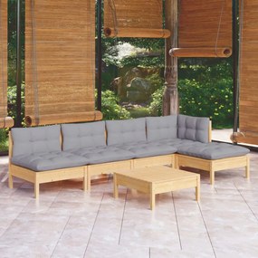Set mobilier gradina cu perne gri, 6 piese, lemn de pin Maro  si gri