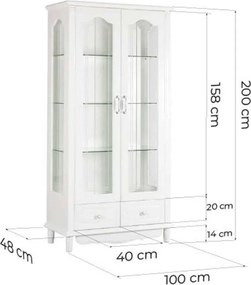 Vitrină lemn masiv alb 2 Uși Elizabeth, 100 × 48 × 200 cm