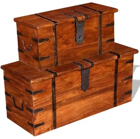 244050 vidaXL Set cufere de depozitare, 2 buc., lemn masiv