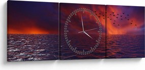 Tablou cu mare și păsări (cu ceas) (90x30 cm)