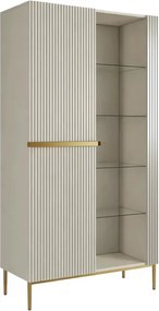 Vitrina Nicole 100 cm cu fata canelata - cashmir / picioare aurii